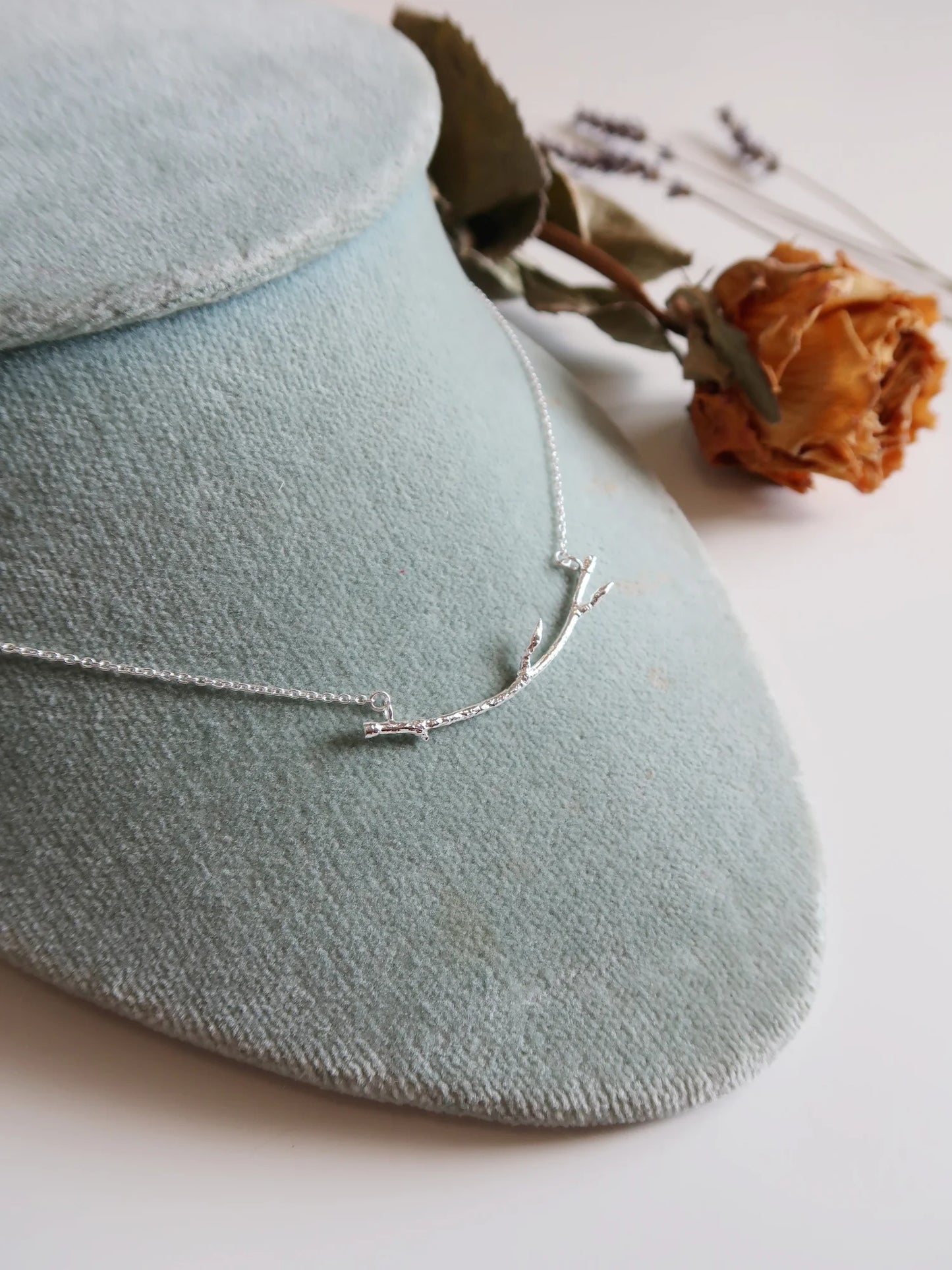 Curved Silver Branch Necklace - Size Medium