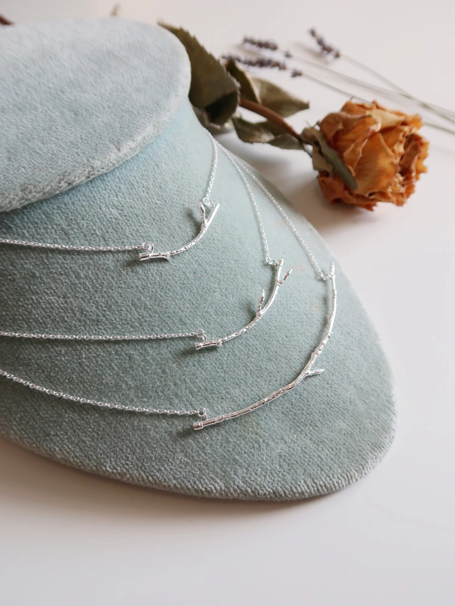 Curved Silver Branch Necklace - Size Large