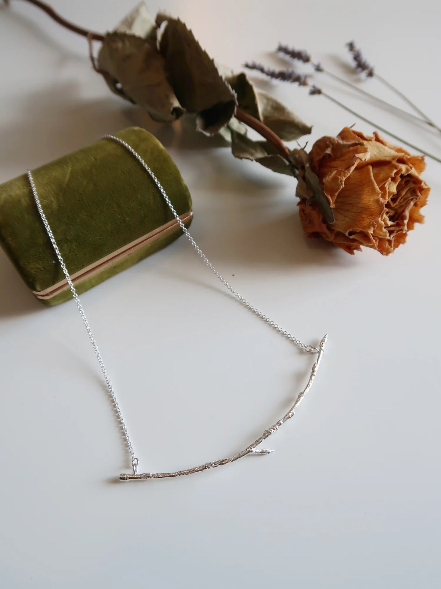 Curved Silver Branch Necklace - Size Large