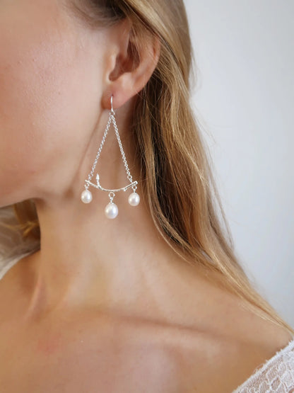 Branch Chandelier Dew Drop Earrings - Sterling Silver and Pearl