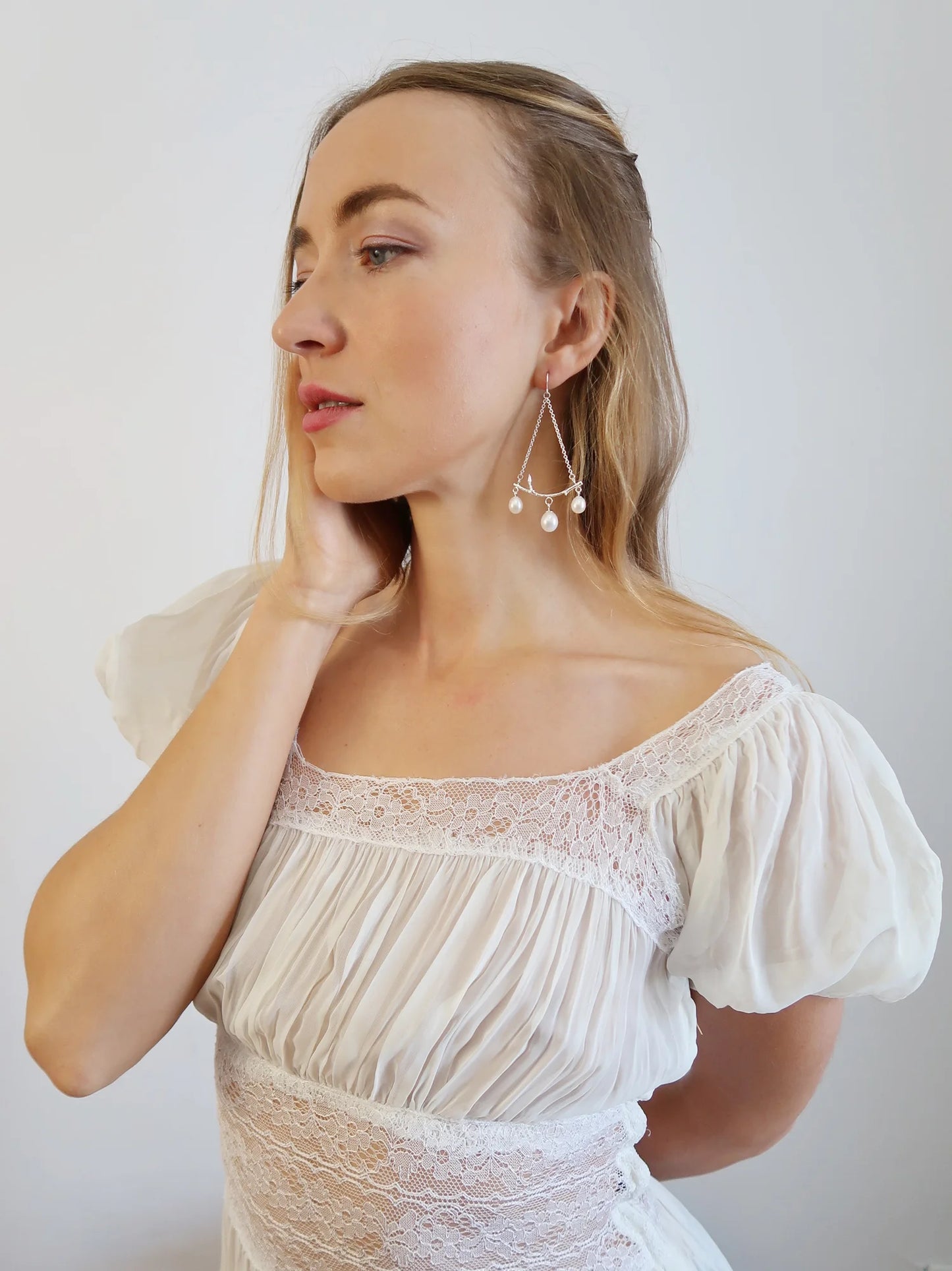 Branch Chandelier Dew Drop Earrings - Sterling Silver and Pearl