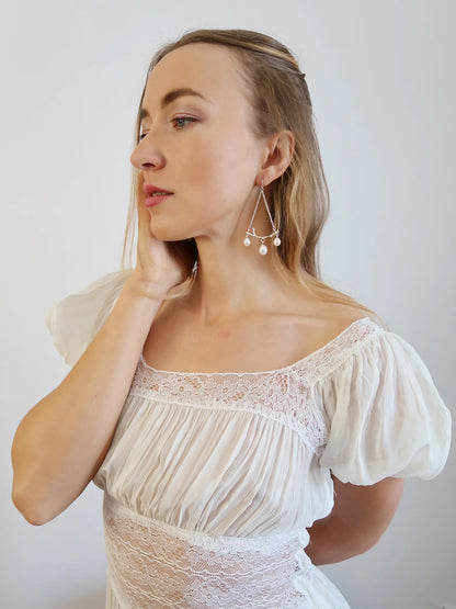 Branch Chandelier Dew Drop Earrings - Sterling Silver and Pearl