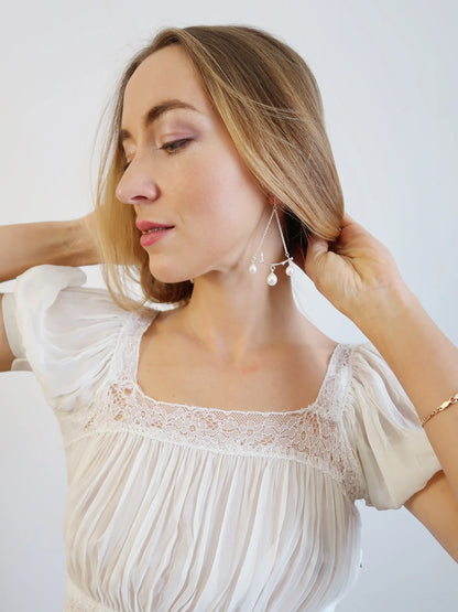 Branch Chandelier Dew Drop Earrings - Sterling Silver and Pearl