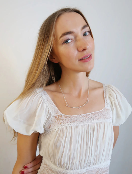 Curved Silver Branch Necklace - Size Large