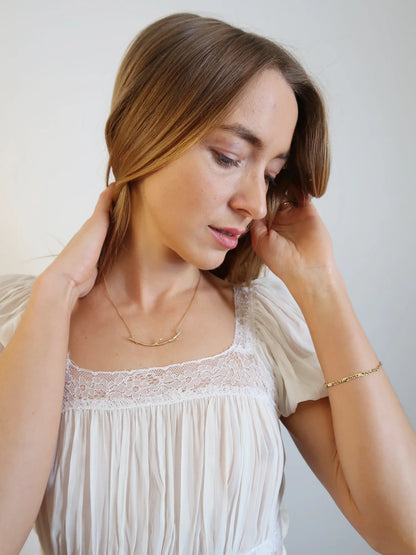 Curved Branch Necklace - Size Medium - Gold Plated Sterling Silver