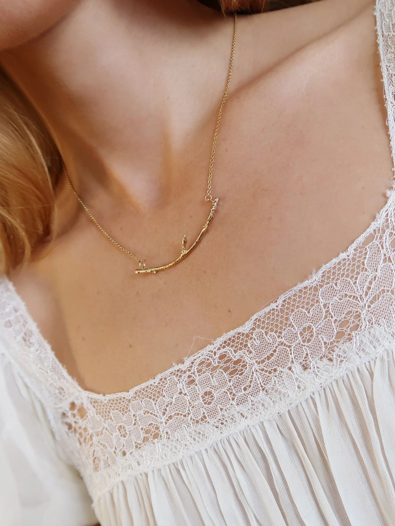Curved Branch Necklace - Size Medium - Gold Plated Sterling Silver