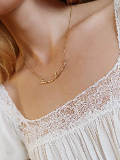 Curved Branch Necklace - Size Medium - Gold Plated Sterling Silver