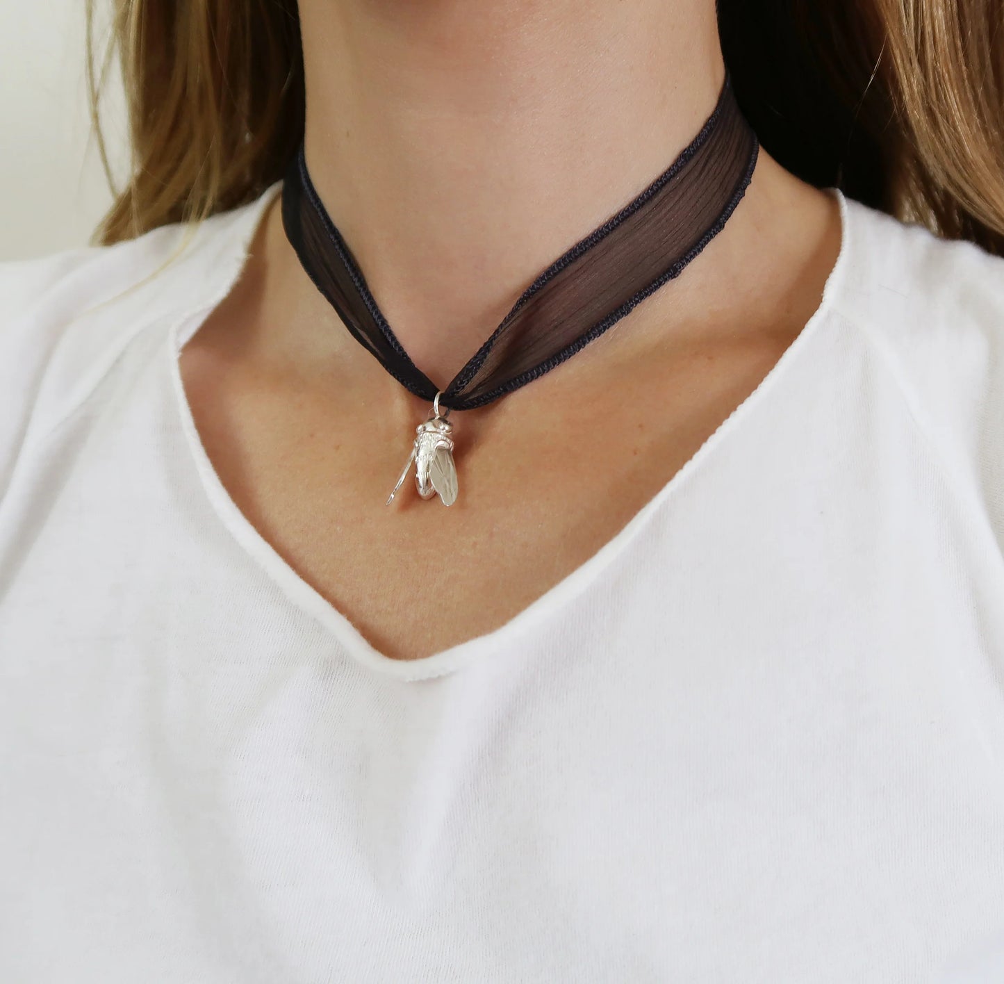 Sculptural Bee Necklace - Sterling Silver