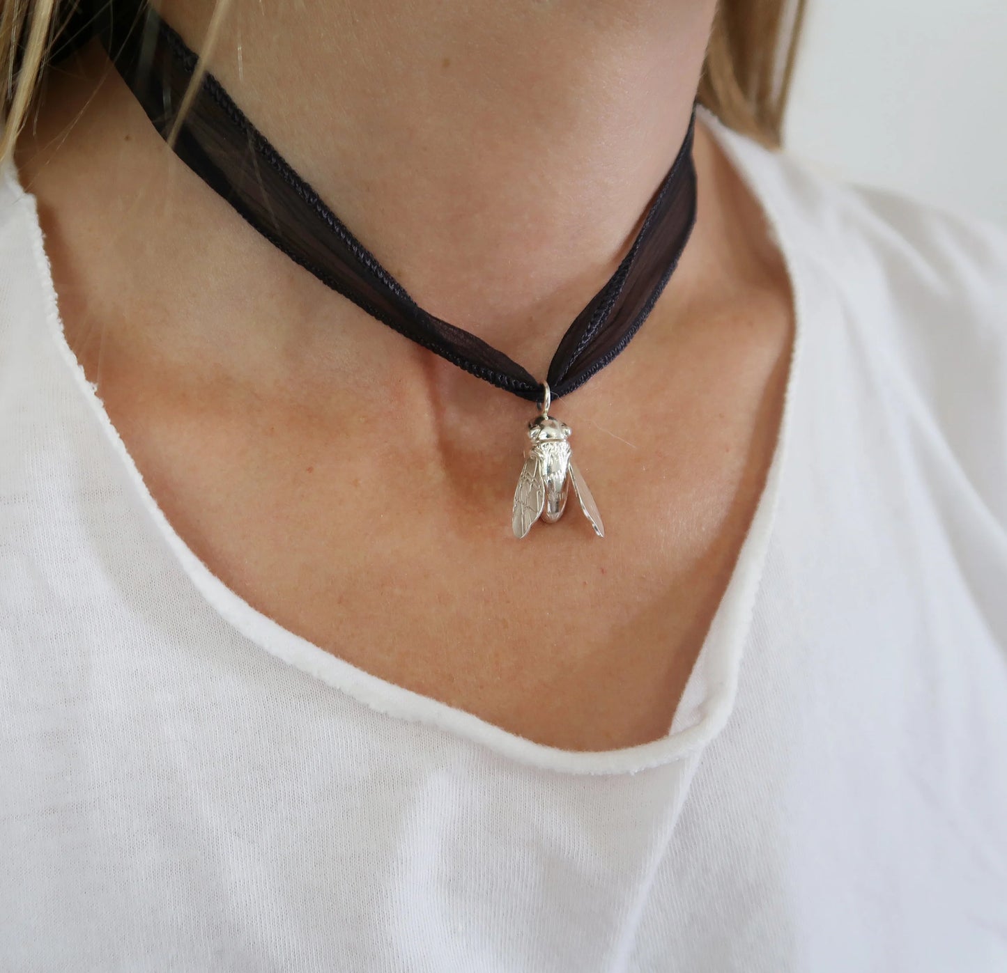 Sculptural Bee Necklace - Sterling Silver