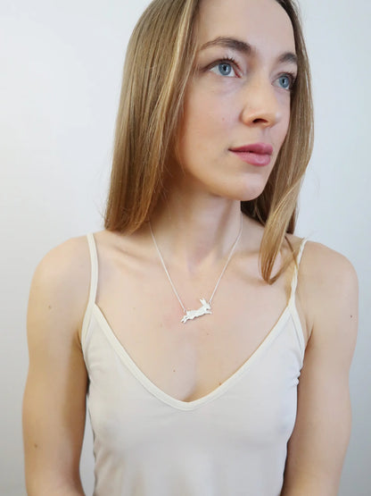 Leaping Rabbit Necklace - Sterling Silver