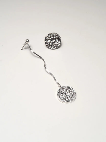 Asymmetrical Squiggle Moon Statement Earrings
