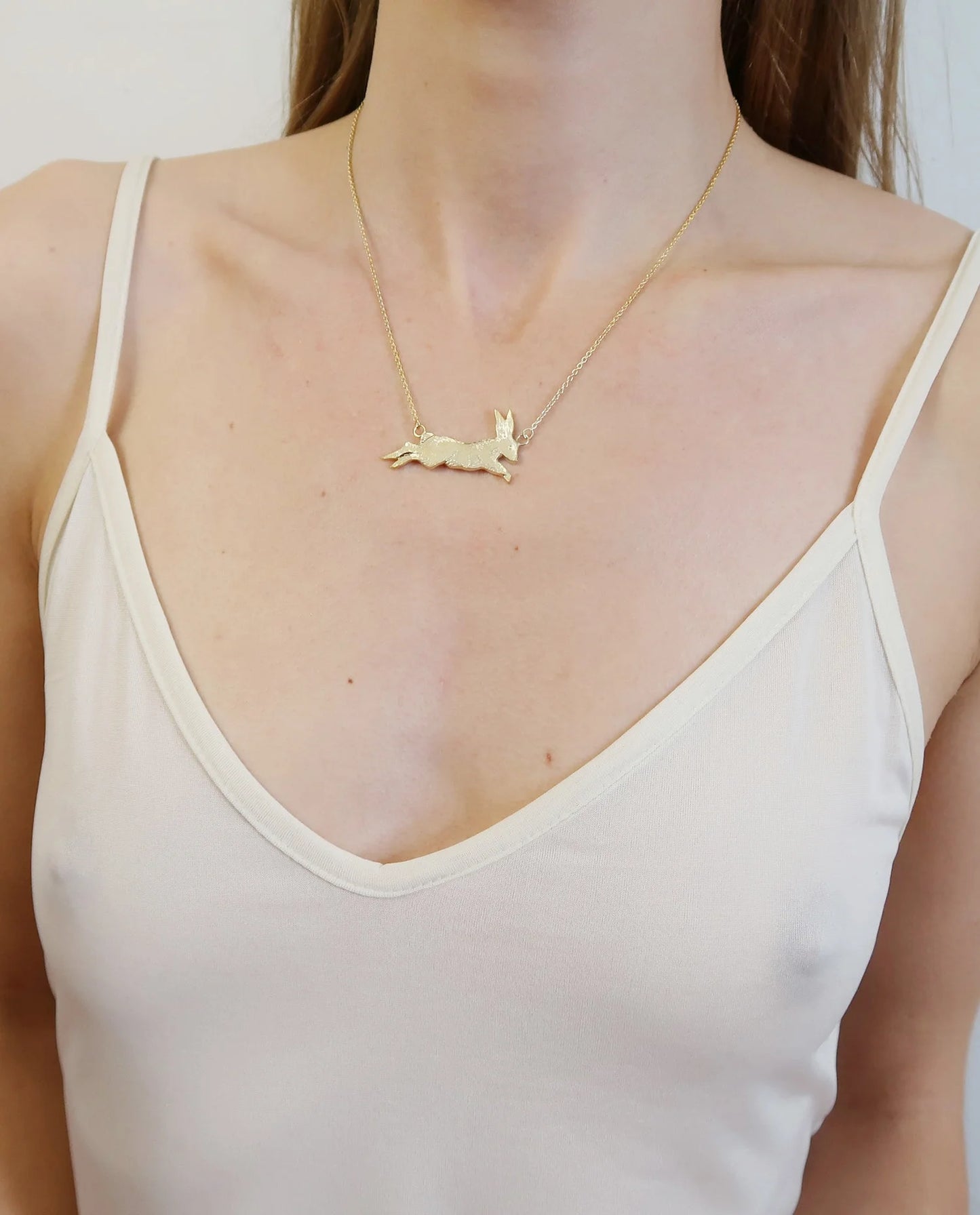Leaping Rabbit Necklace - Gold Plated Sterling Silver