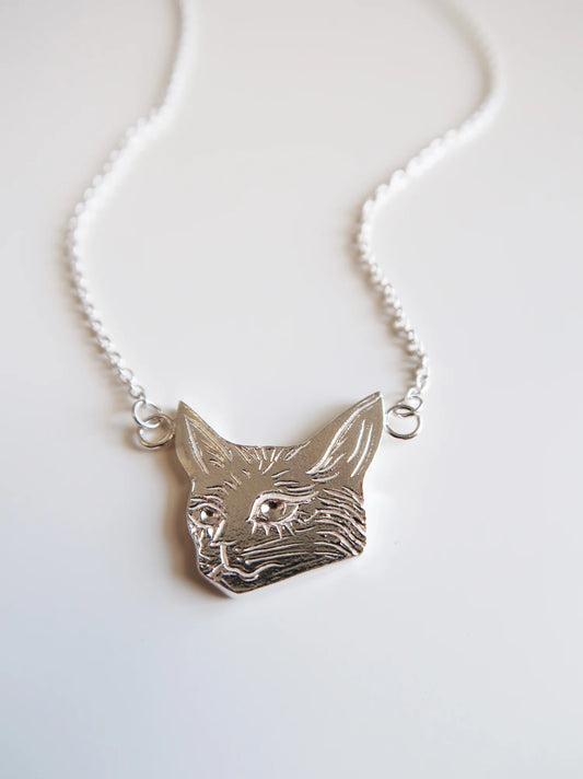Cat Head Necklace - Sterling Silver