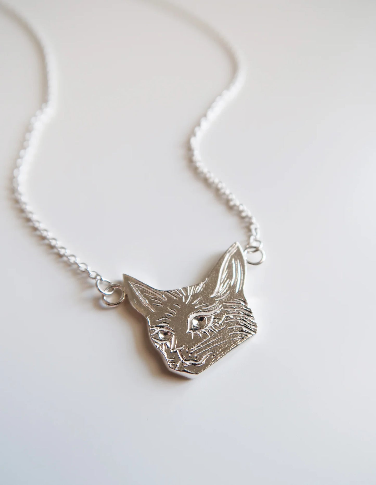 Cat Head Necklace - Sterling Silver
