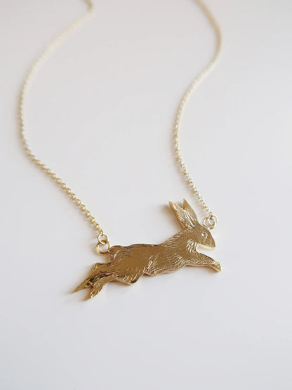 Leaping Rabbit Necklace - Gold Plated Sterling Silver