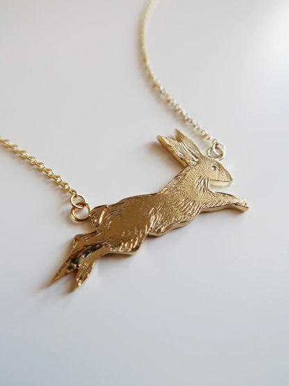 Leaping Rabbit Necklace - Gold Plated Sterling Silver
