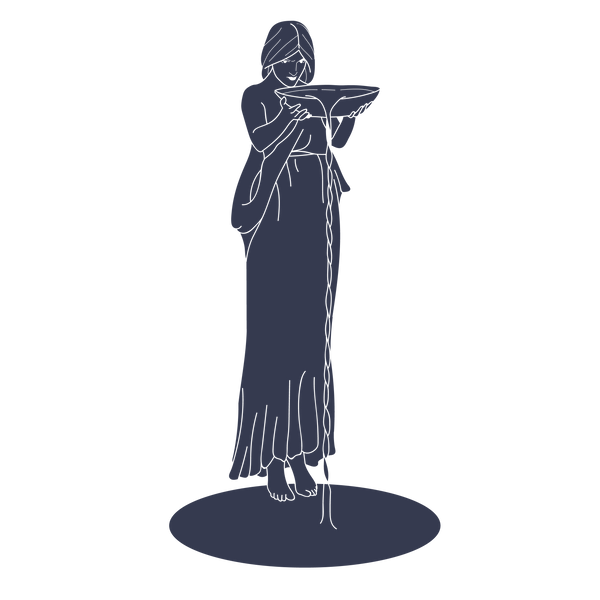 Invidiosa Jewellery logo of Circe pouring water from a basin with a no outline on a blue fill color on a transparent background 