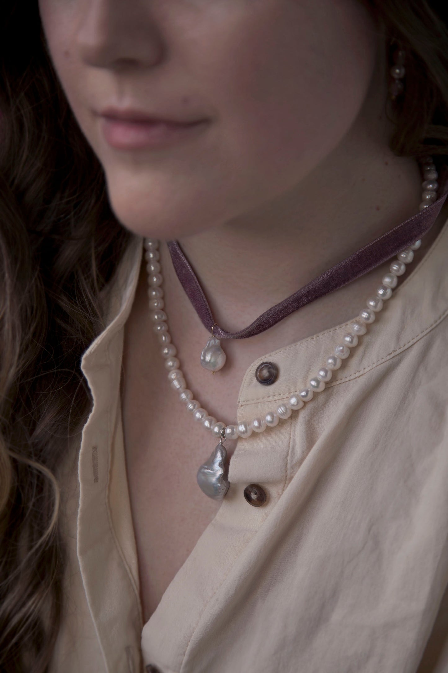 Silver Baroque Pearl Statement Necklace