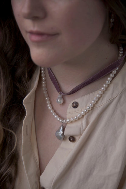 Silver Baroque Pearl Statement Necklace