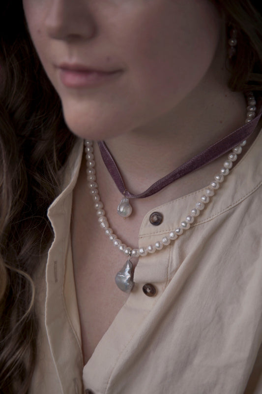 Silver Baroque Pearl Statement Necklace