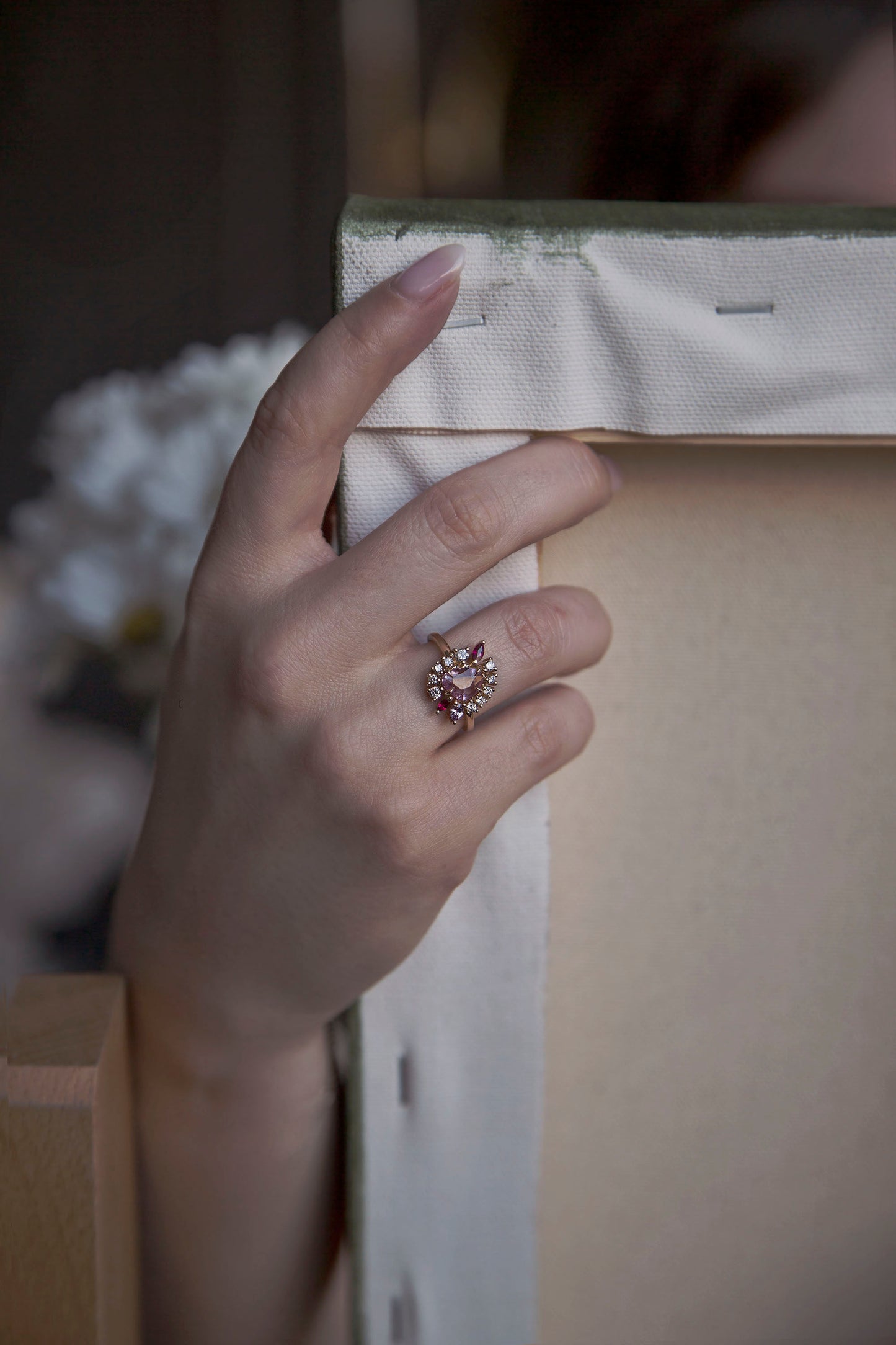 Painter’s Palette 0.70ct Pink Rose Cut Sapphire and Ruby Cluster Ring