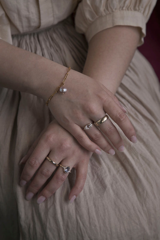 Gold Fill Paperclip Bracelet with Pink Pearl Charm
