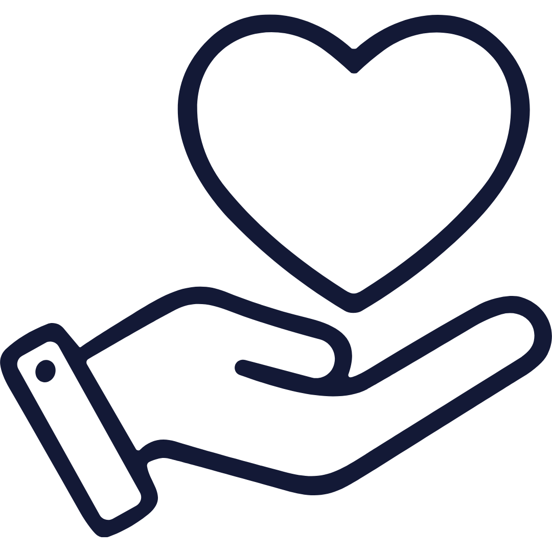 Icon of a hand holding a heart to represent that each jewelry piece is handcrafted by Invidiosa Jewellery in their Toronto studio 