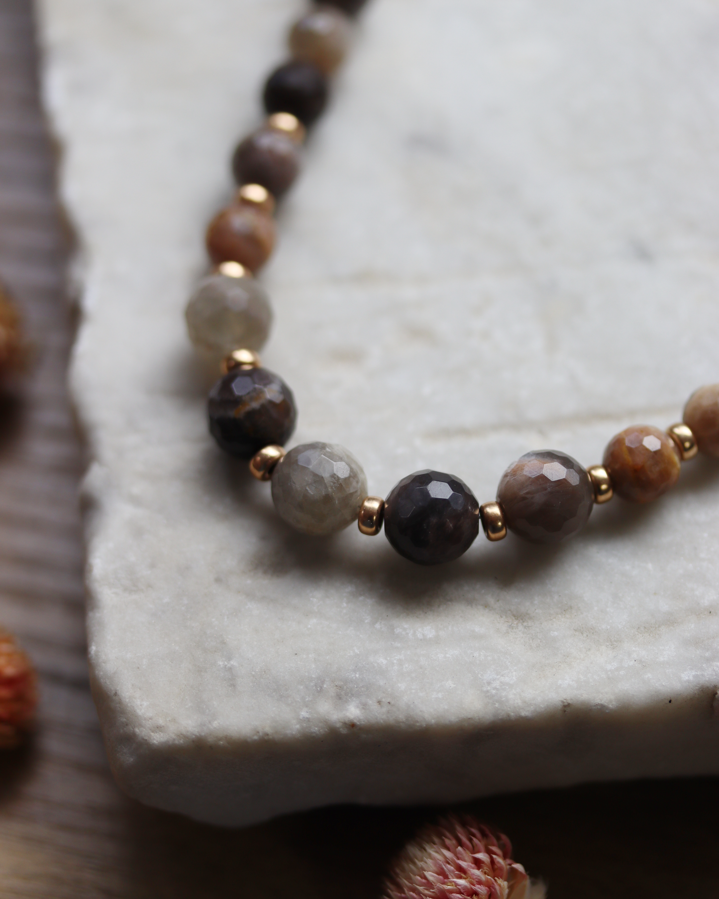 Black Sunstone Beaded Statement Necklace