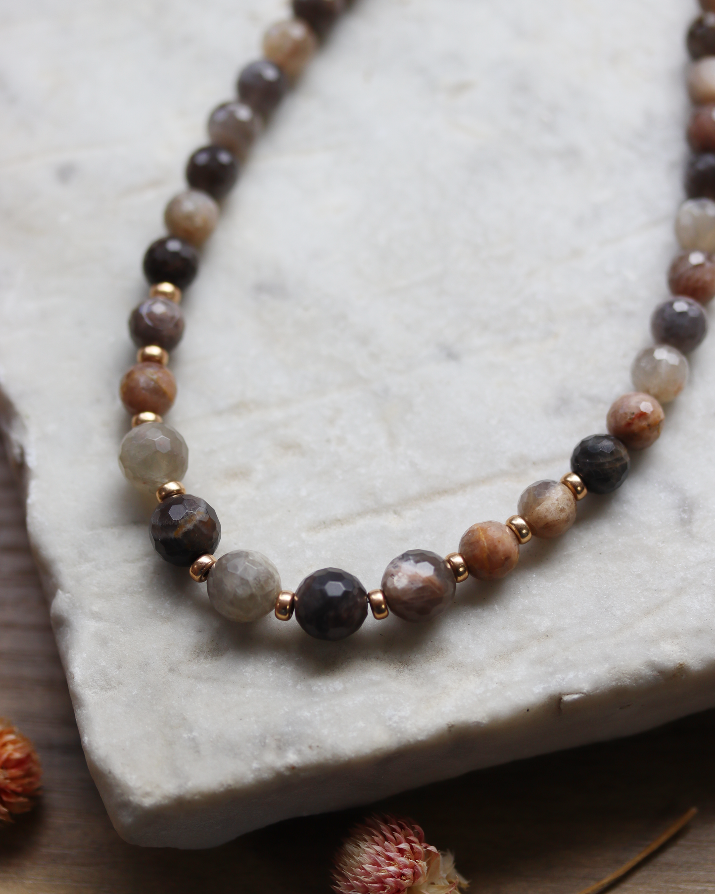 Black Sunstone Beaded Statement Necklace