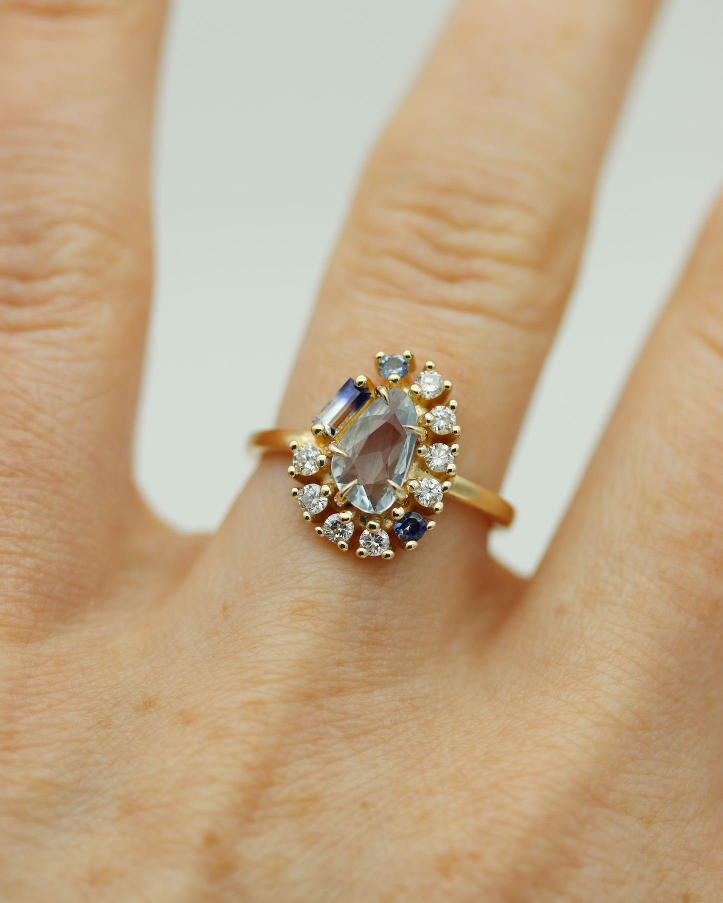 Painter’s Palette 0.65ct Pale Blue Rose Cut Sapphire Cluster Ring