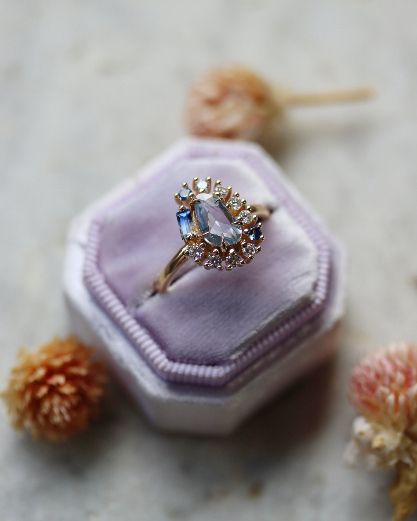 Painter’s Palette 0.65ct Pale Blue Rose Cut Sapphire Cluster Ring