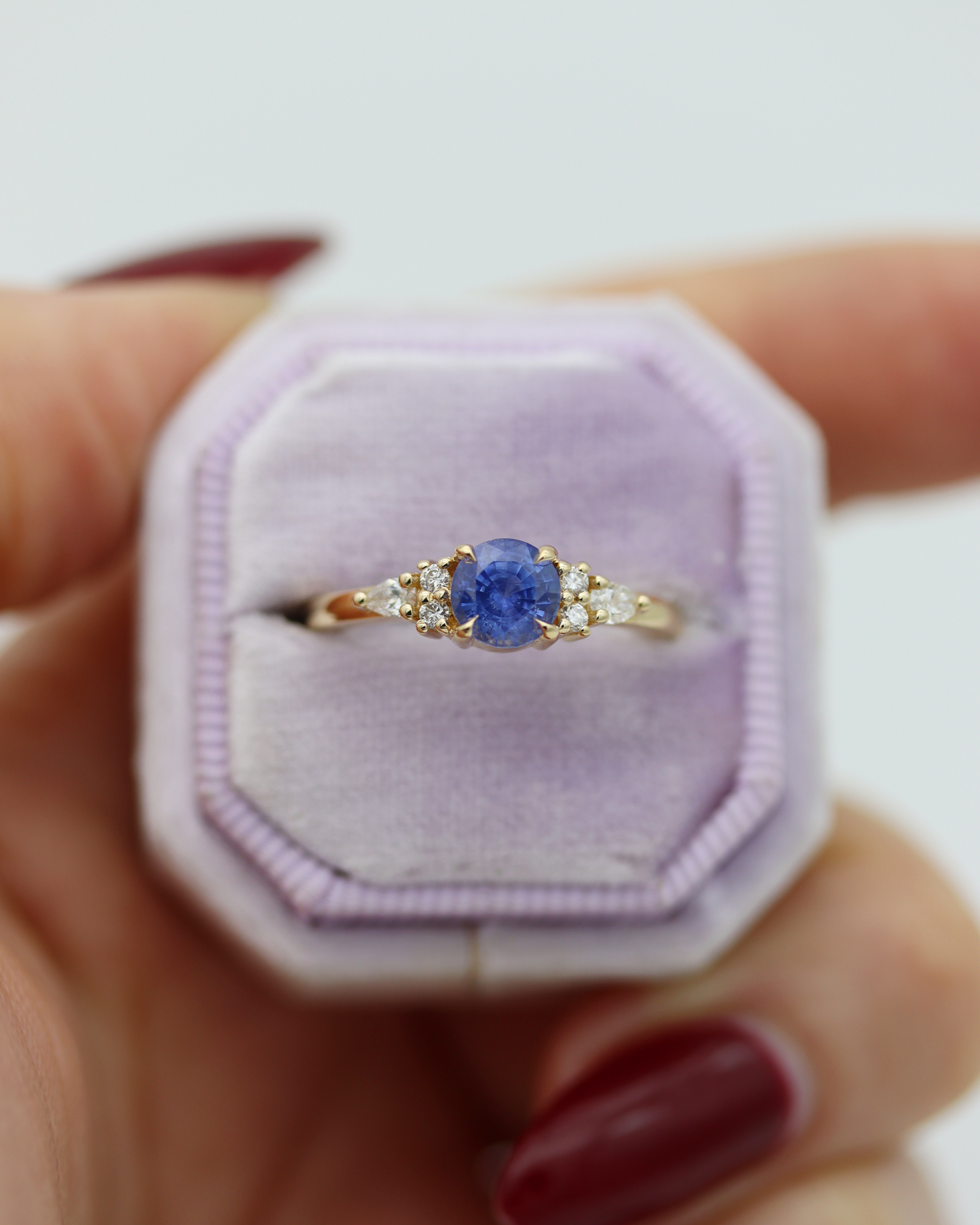 Arabella 0.92ct Round Brilliant Cut Azure Blue Sapphire Engagement Ring with Lab Diamond Accents