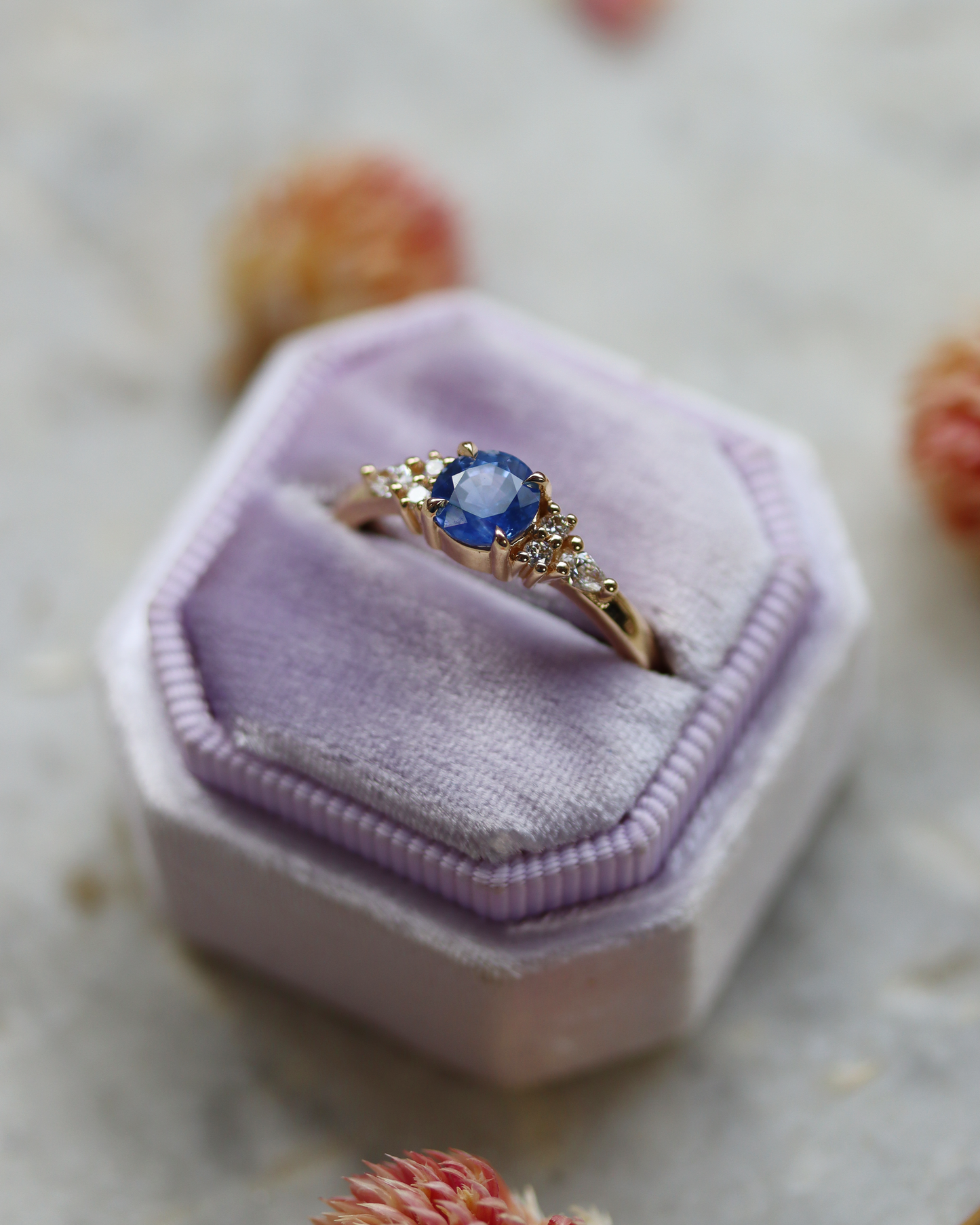 Arabella 0.92ct Round Brilliant Cut Azure Blue Sapphire Engagement Ring with Lab Diamond Accents