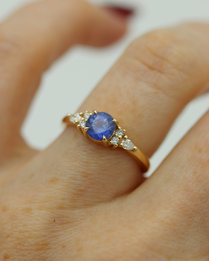 Arabella 0.92ct Round Brilliant Cut Azure Blue Sapphire Engagement Ring with Lab Diamond Accents