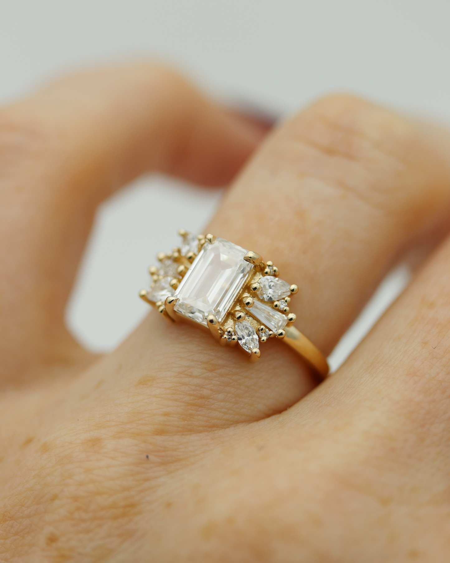 Davina 1.42ct Emerald Cut Lab Diamond Engagement Ring with Asymmetric Lab Diamond Accents