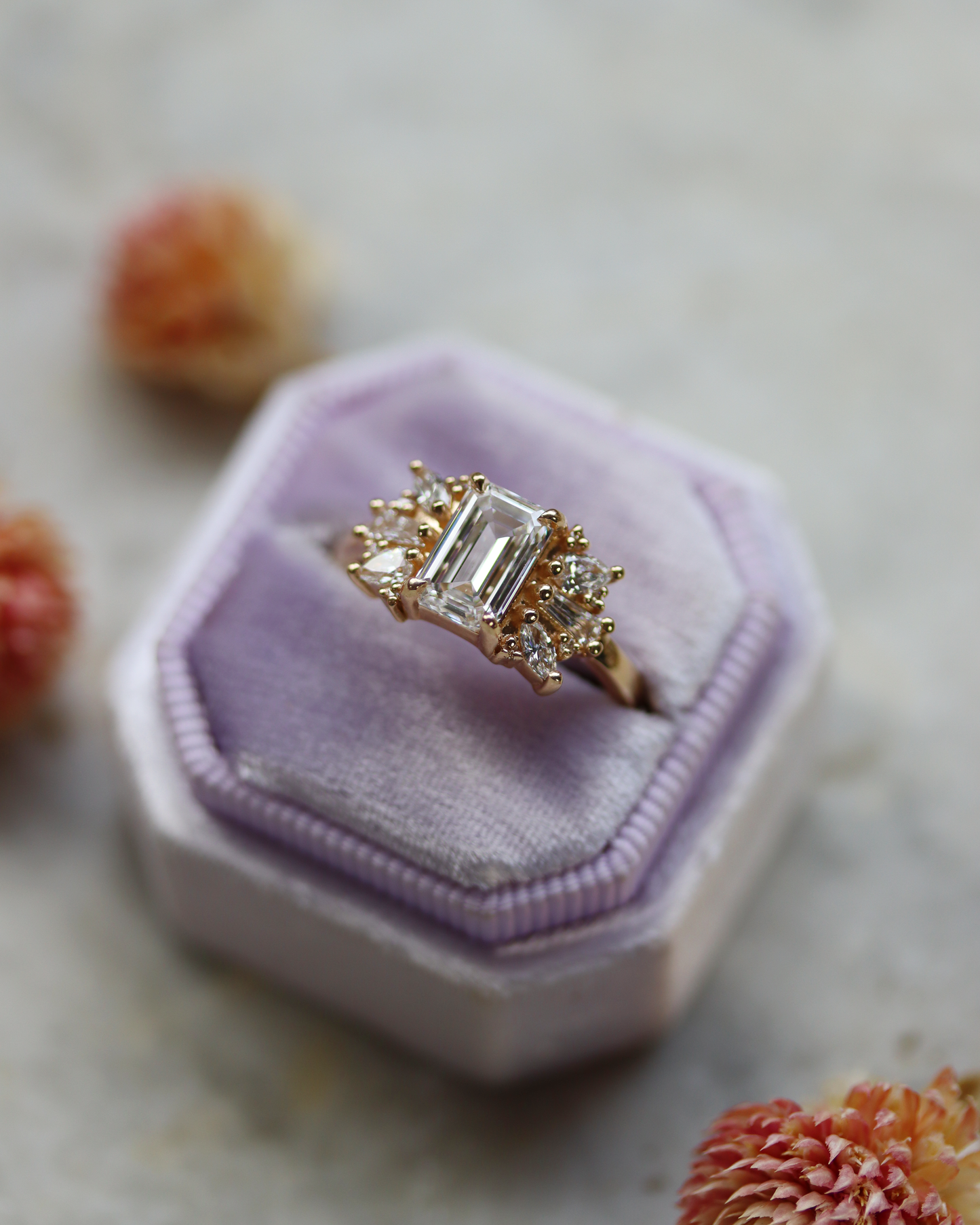 Davina 1.42ct Emerald Cut Lab Diamond Engagement Ring with Asymmetric Lab Diamond Accents