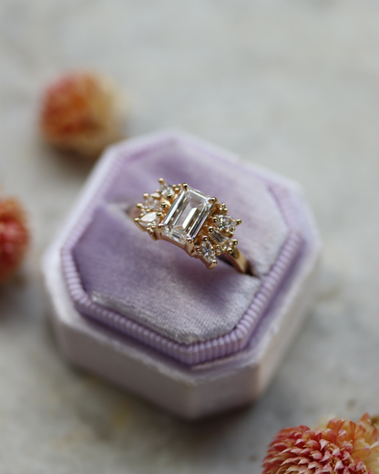 Davina 1.42ct Emerald Cut Lab Diamond Engagement Ring with Asymmetric Lab Diamond Accents