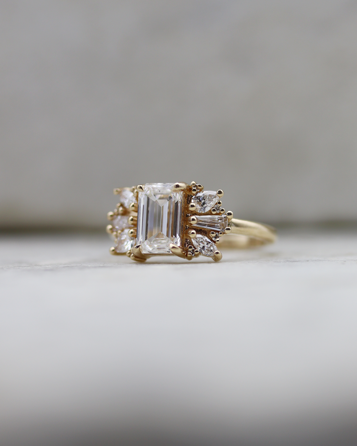 Davina 1.42ct Emerald Cut Lab Diamond Engagement Ring with Asymmetric Lab Diamond Accents