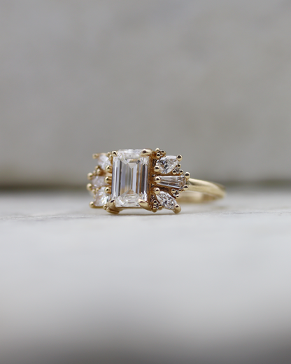 Davina 1.42ct Emerald Cut Lab Diamond Engagement Ring with Asymmetric Lab Diamond Accents