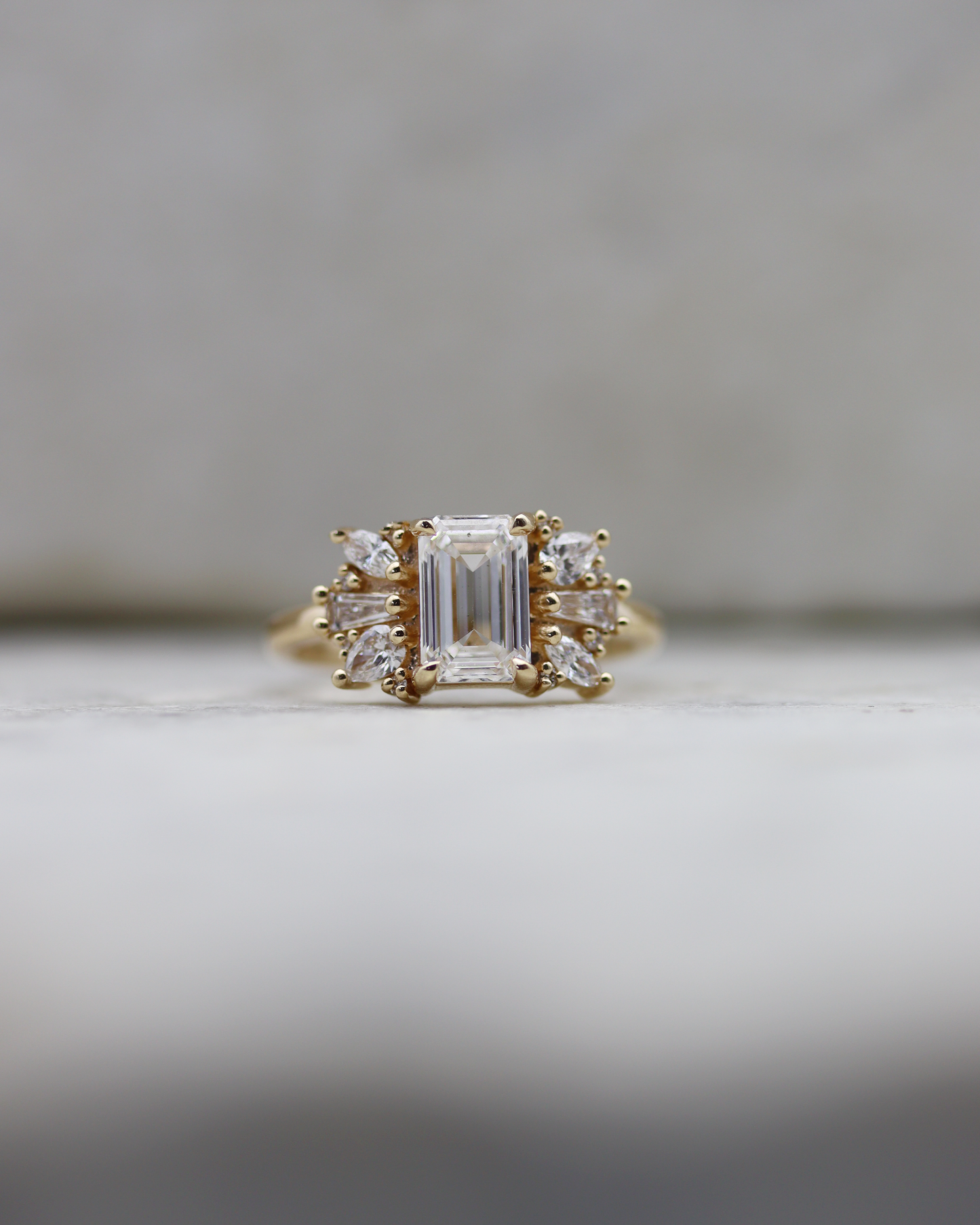 Davina 1.42ct Emerald Cut Lab Diamond Engagement Ring with Asymmetric Lab Diamond Accents