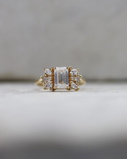 Davina 1.42ct Emerald Cut Lab Diamond Engagement Ring with Asymmetric Lab Diamond Accents