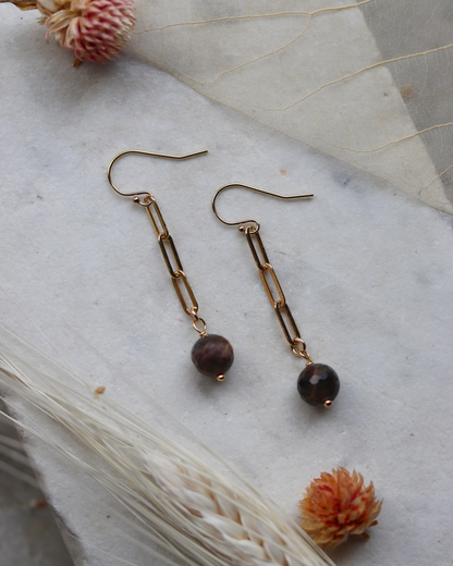 Gold Fill Paperclip Chain and Black Sunstone Dangle Earrings