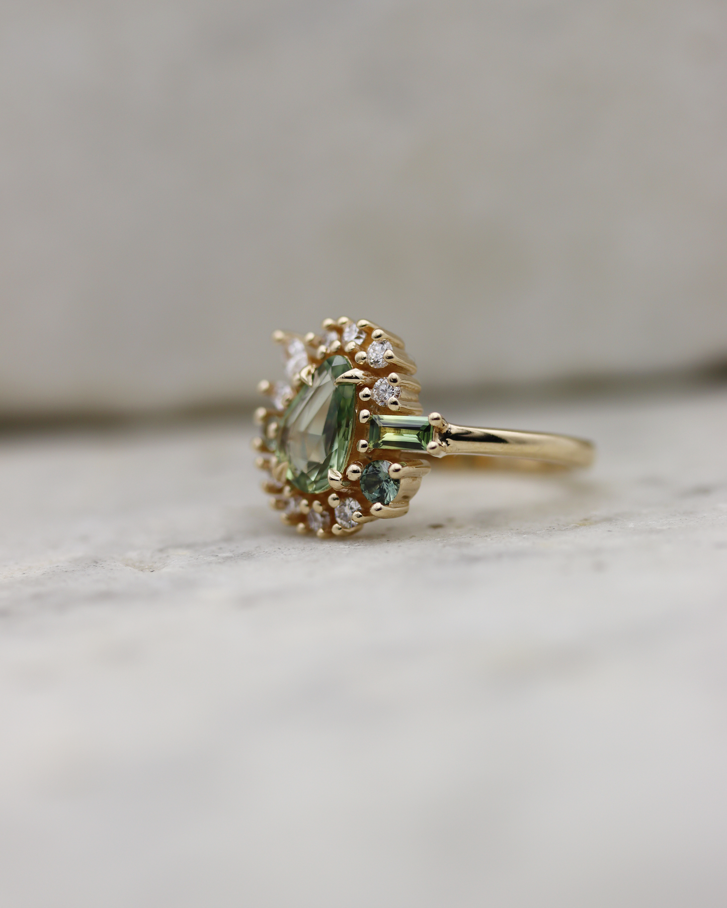Painter’s Palette 0.90ct Sage Green Rose Cut Sapphire Cluster Ring