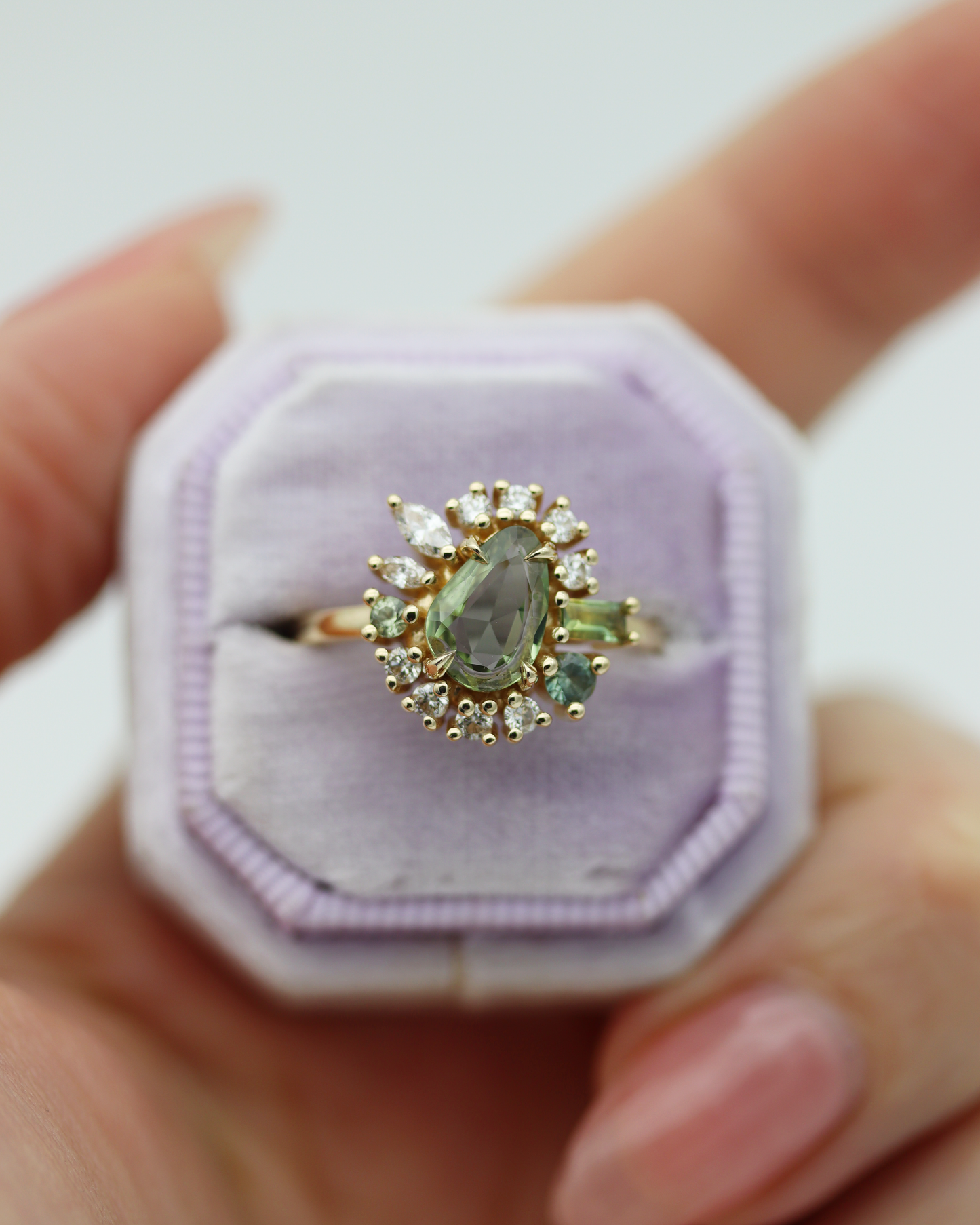 Painter’s Palette 0.90ct Sage Green Rose Cut Sapphire Cluster Ring