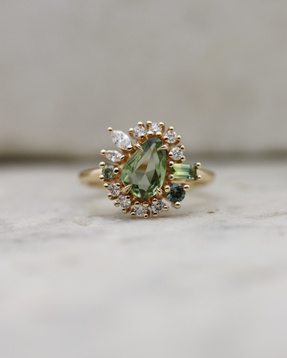 Painter’s Palette 0.90ct Sage Green Rose Cut Sapphire Cluster Ring
