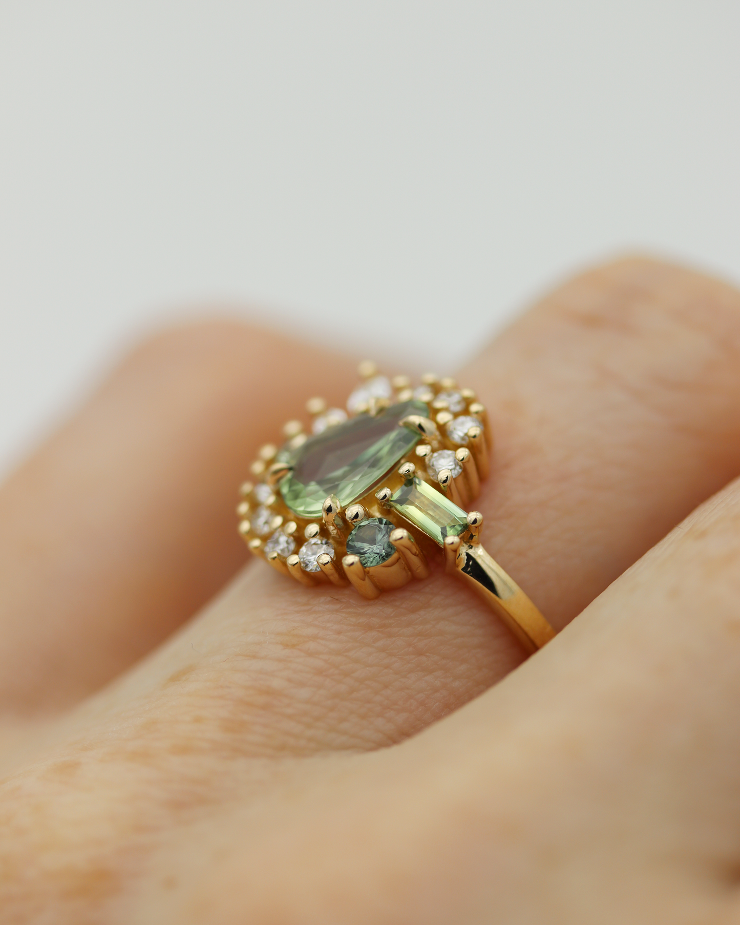 Painter’s Palette 0.90ct Sage Green Rose Cut Sapphire Cluster Ring