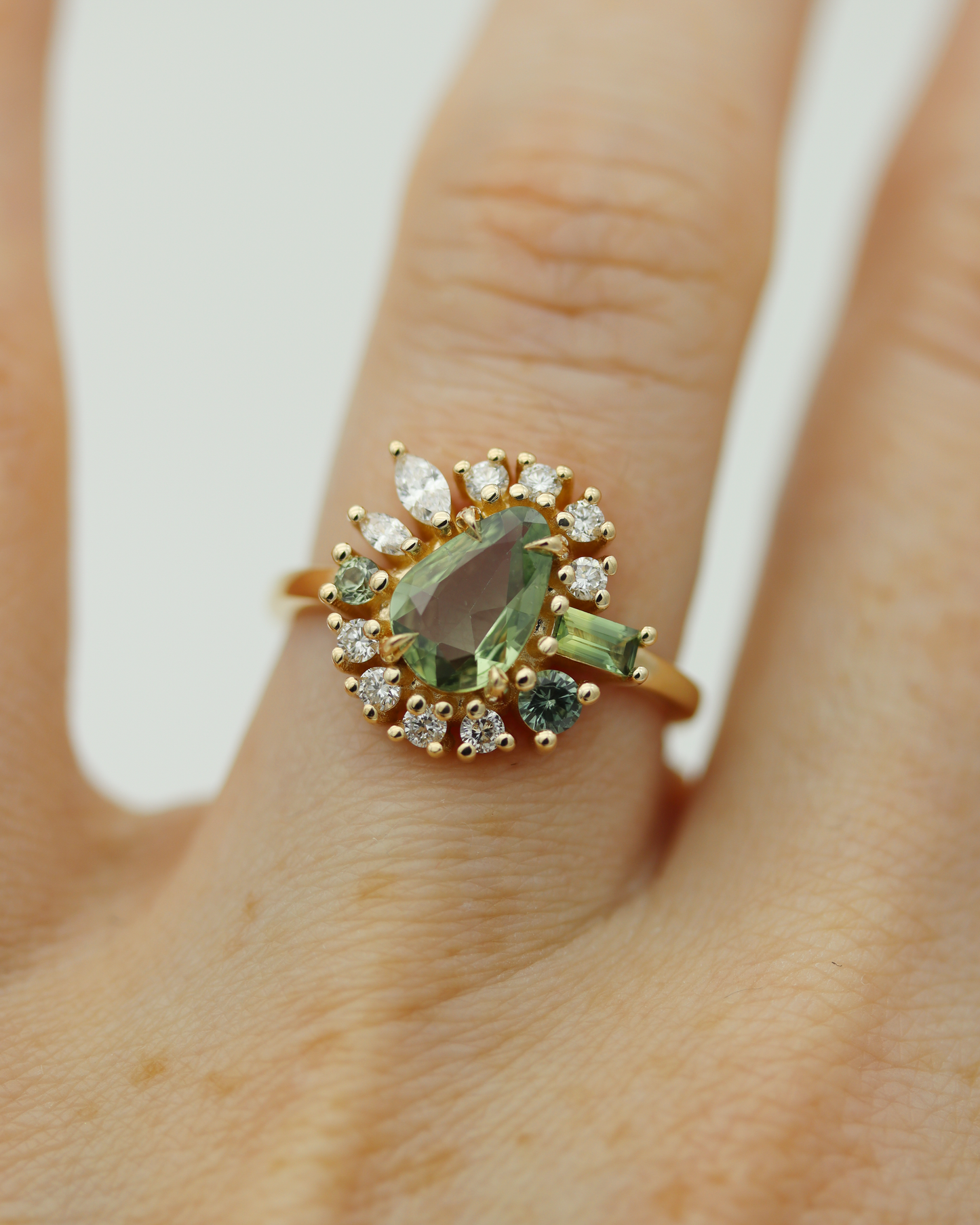 Painter’s Palette 0.90ct Sage Green Rose Cut Sapphire Cluster Ring