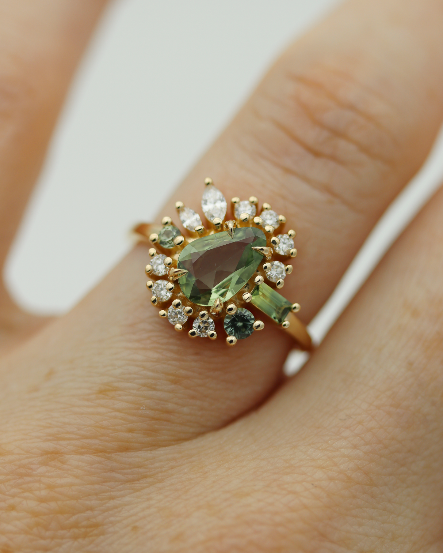 Painter’s Palette 0.90ct Sage Green Rose Cut Sapphire Cluster Ring