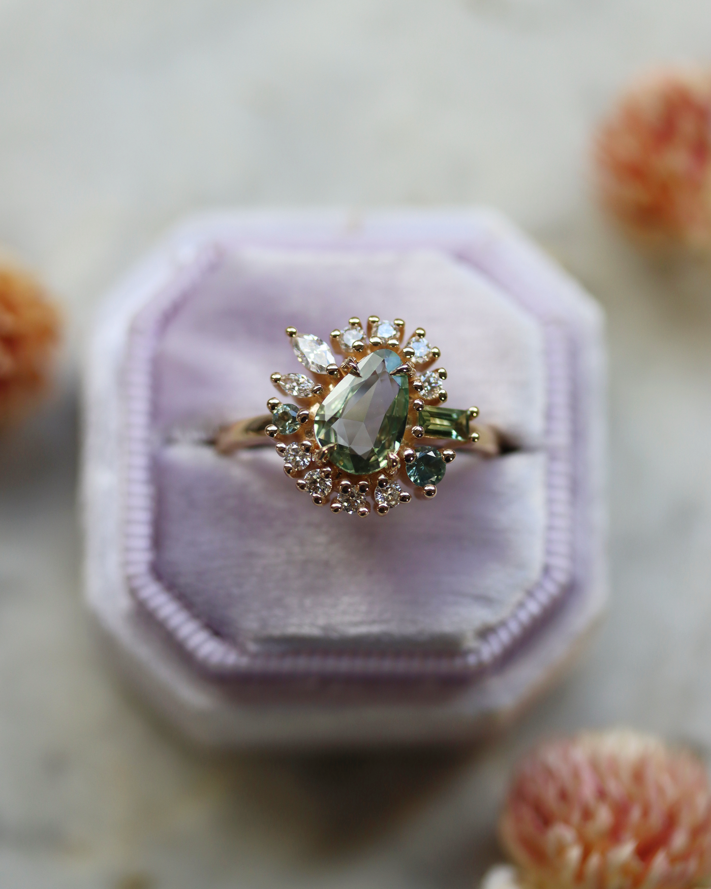 Painter’s Palette 0.90ct Sage Green Rose Cut Sapphire Cluster Ring