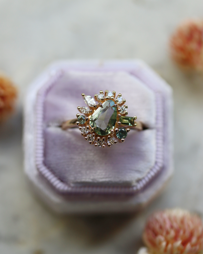 Painter’s Palette 0.90ct Sage Green Rose Cut Sapphire Cluster Ring